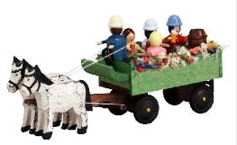 Miniatur Pferdegespann Kremserwagen