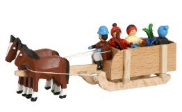 Miniatur-Pferdegespann Kastenschlitten